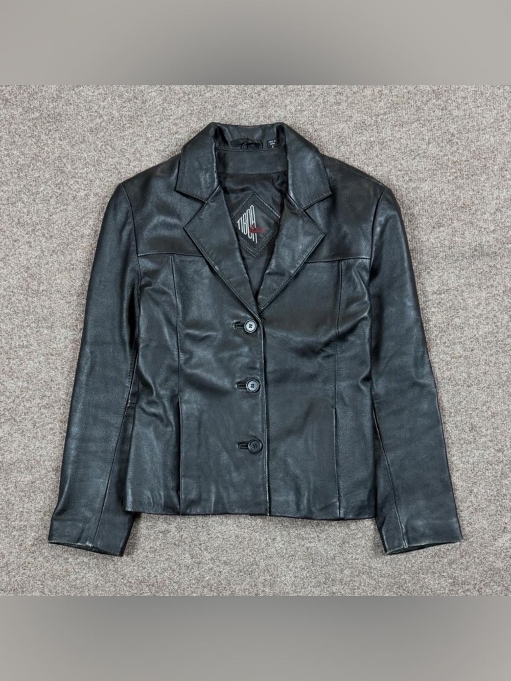 Vintage Tibor Black Leather Button Front Blazer Jacket Women’s Small Lightweight